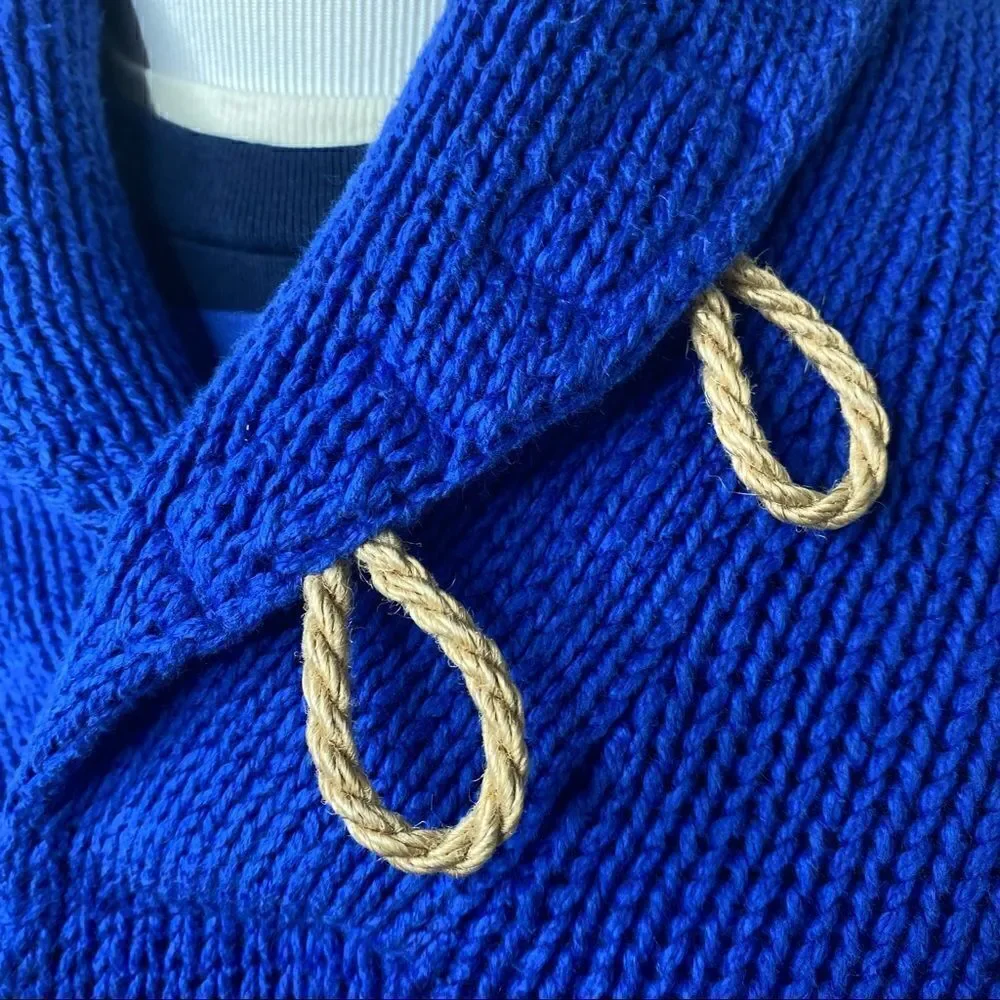 Polo Ralph Lauren Yacht Blue Linen Cotton Blend Toggle Shawl Collar L/S Sweater